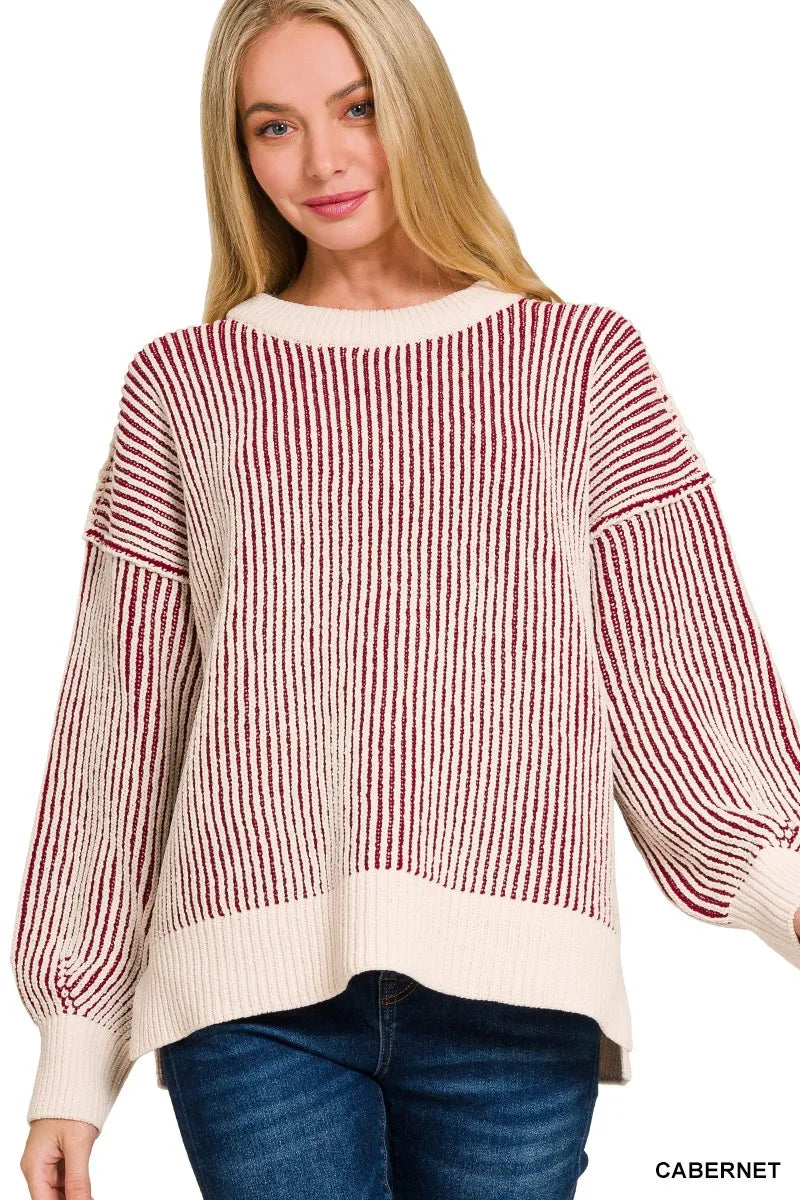 Zenana Two Tone Crewneck Sweater Oversized