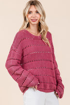 Mittoshop Openwork Round Neck Drop Shoulder Sweater