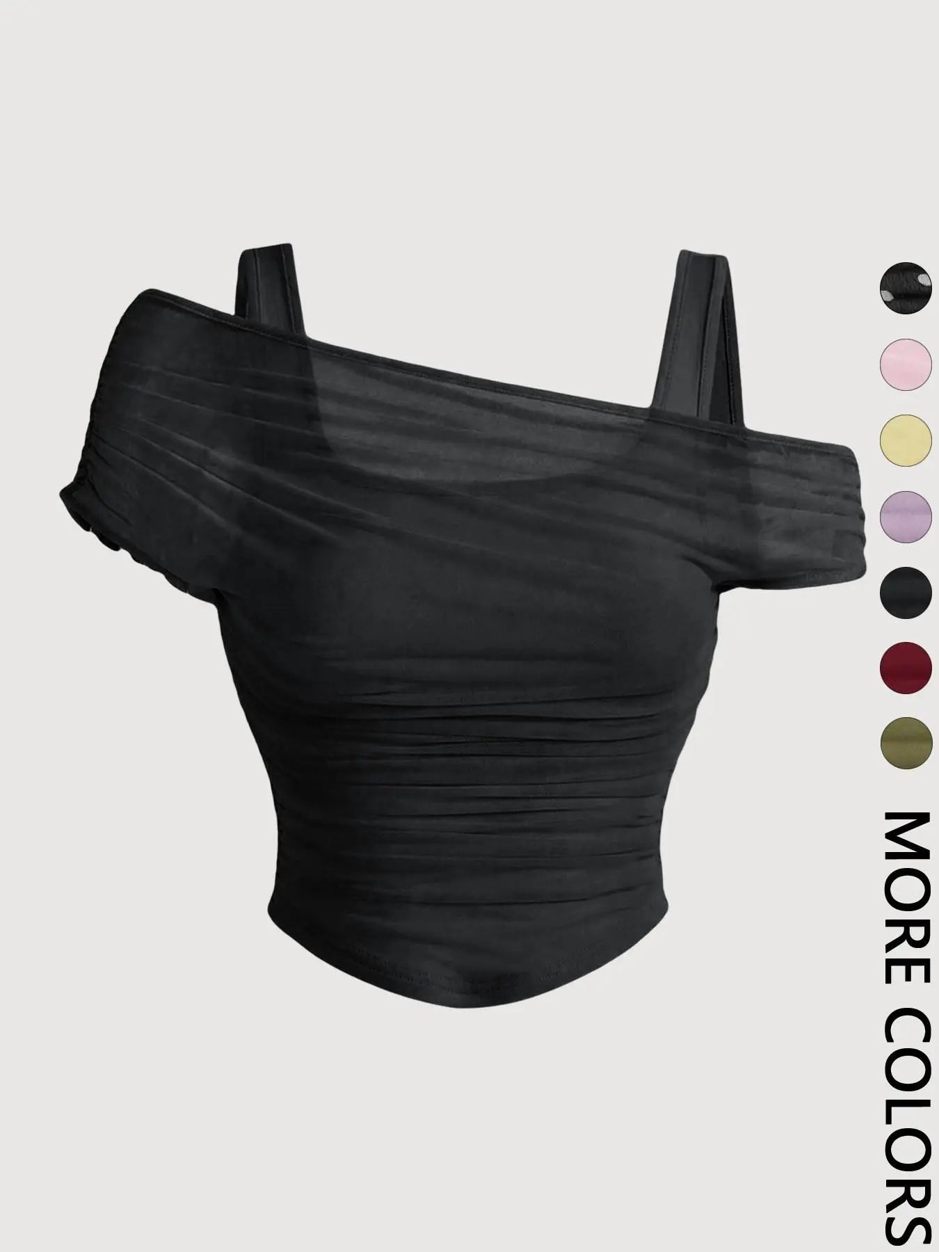 Women's Asymmetric Ruched Mesh Crop Top
