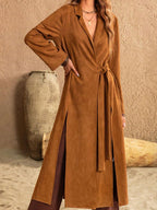 Slit Tied Collared Neck Longline Coat
