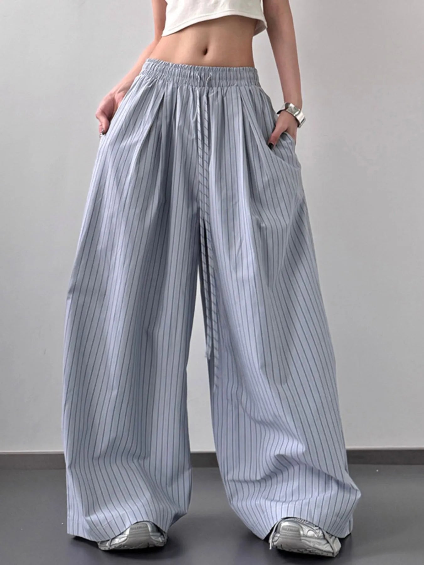 Striped Wide Leg Drawstring Pants