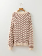 Stripe Checkerboard Drop Shoulder Balloon Sleeve Sweater