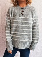Striped Button Detail Long Sleeve Sweater