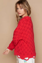 POL Checkered Distressed Edge Sweater Oversized