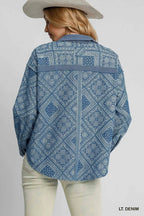 Umgee Paisley Print Denim Shirt Jacket