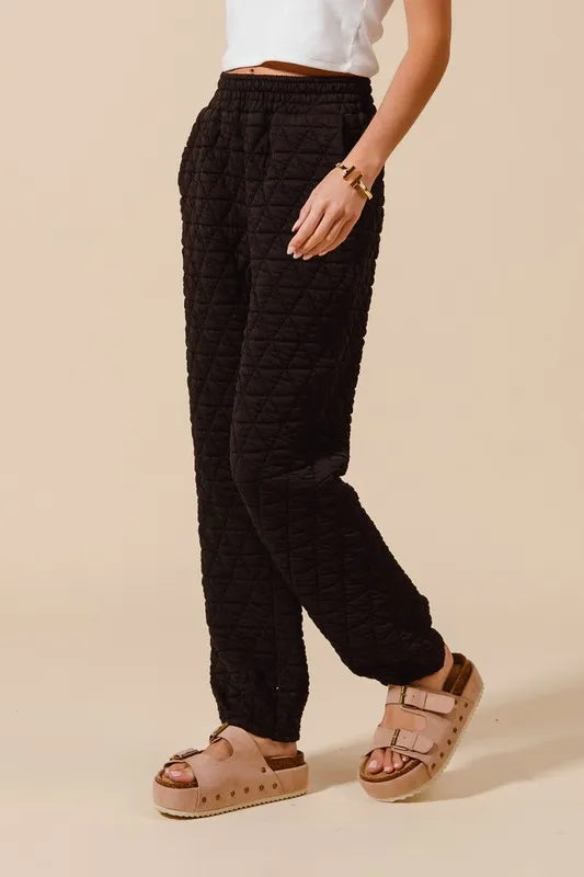 SO ME Triangle Quilted Straight Jogger Pants