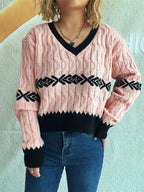Cable Knit V-Neck Sweater