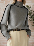 Contrast Trim Turtleneck Sweater