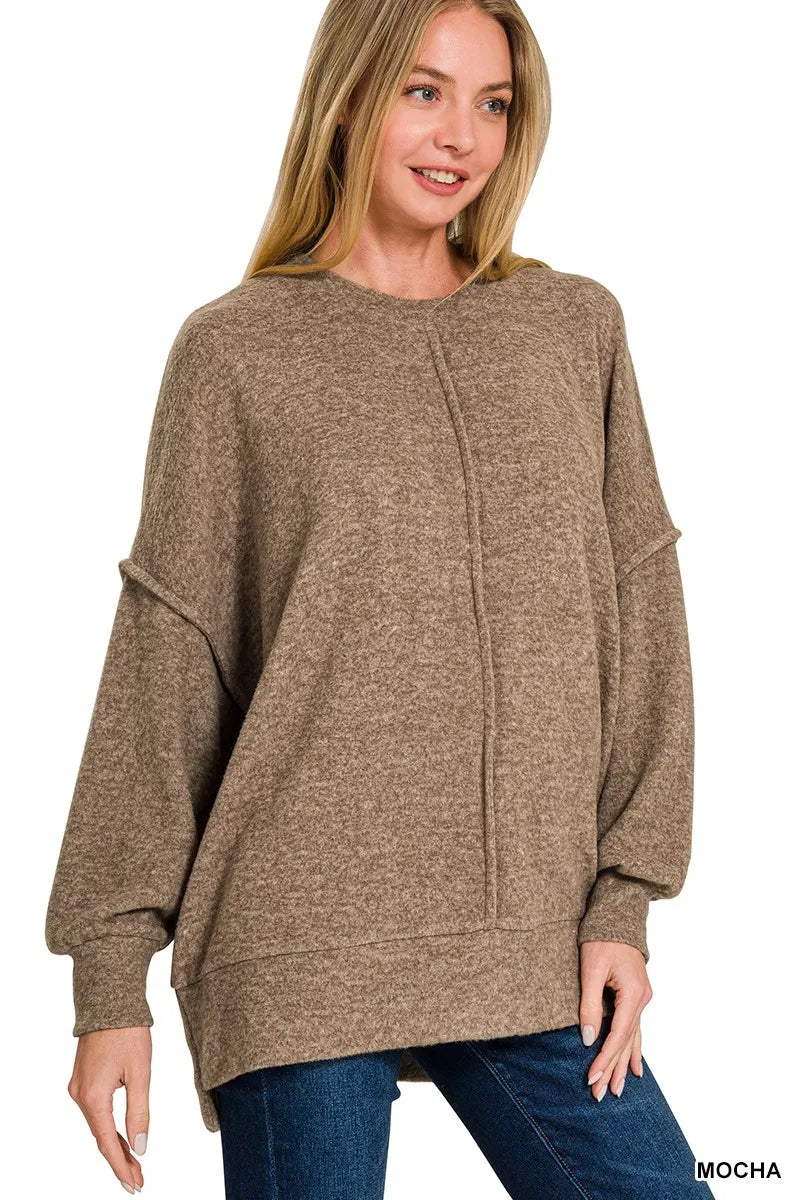Zenana Brushed Melange Hacci Oversized Sweater