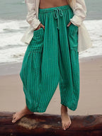 Full Size Striped Wide Leg Casual Pants Plus Size
