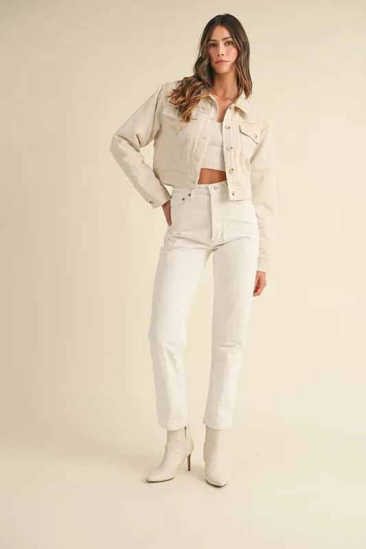 MABLE Embroidered Quilted Cropped Jacket