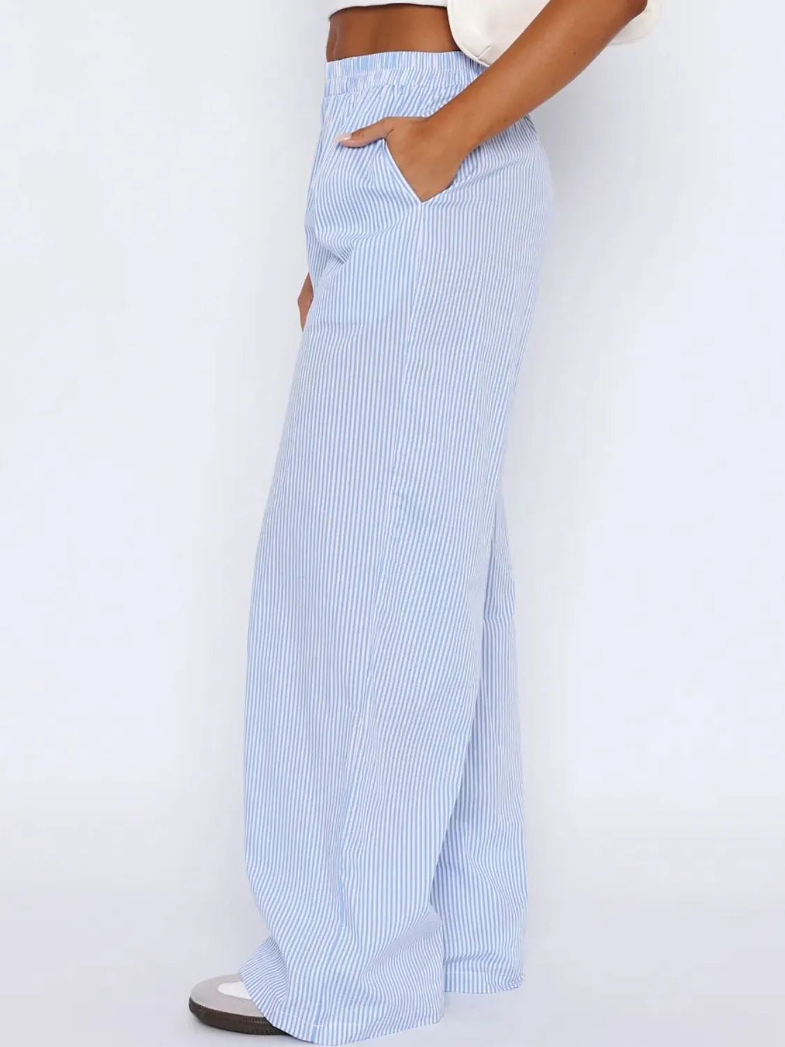 Pocketed Striped Wide Leg Pants