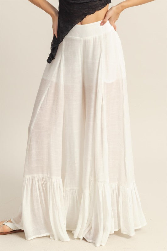 HYFVE High-Waist Ruffle Flared Wide Leg Pants