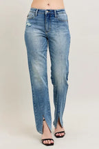 Judy Blue Full Size High Waist Vintage Wash Front Seam & Slit Straight Plus Size
