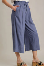 Umgee Full Size Linen Wide Fit Pants with Drawstring Plus Size