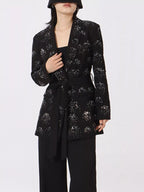 Rhinestone Button Down Long Sleeve Blazer