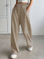 Drawstring Striped Elastic Waist Pants