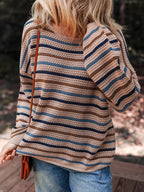 Multicolour Striped Knitted Drop Shoulder Round Neck Sweater