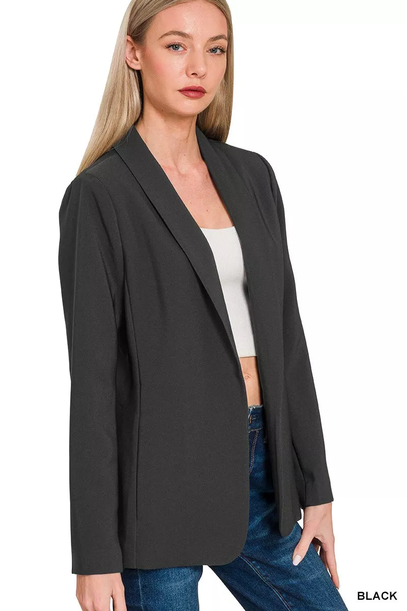 Zenana Woven Long Sleeve Blazer With Lining