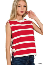 Zenana Side Tie Stripe Sweater Vest