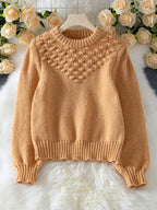 Textured Knit Round Neck Long Sleeve Sweater