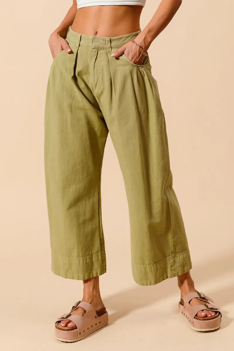 SO ME Mid Rise Wide Leg Chino Pants With Pockets