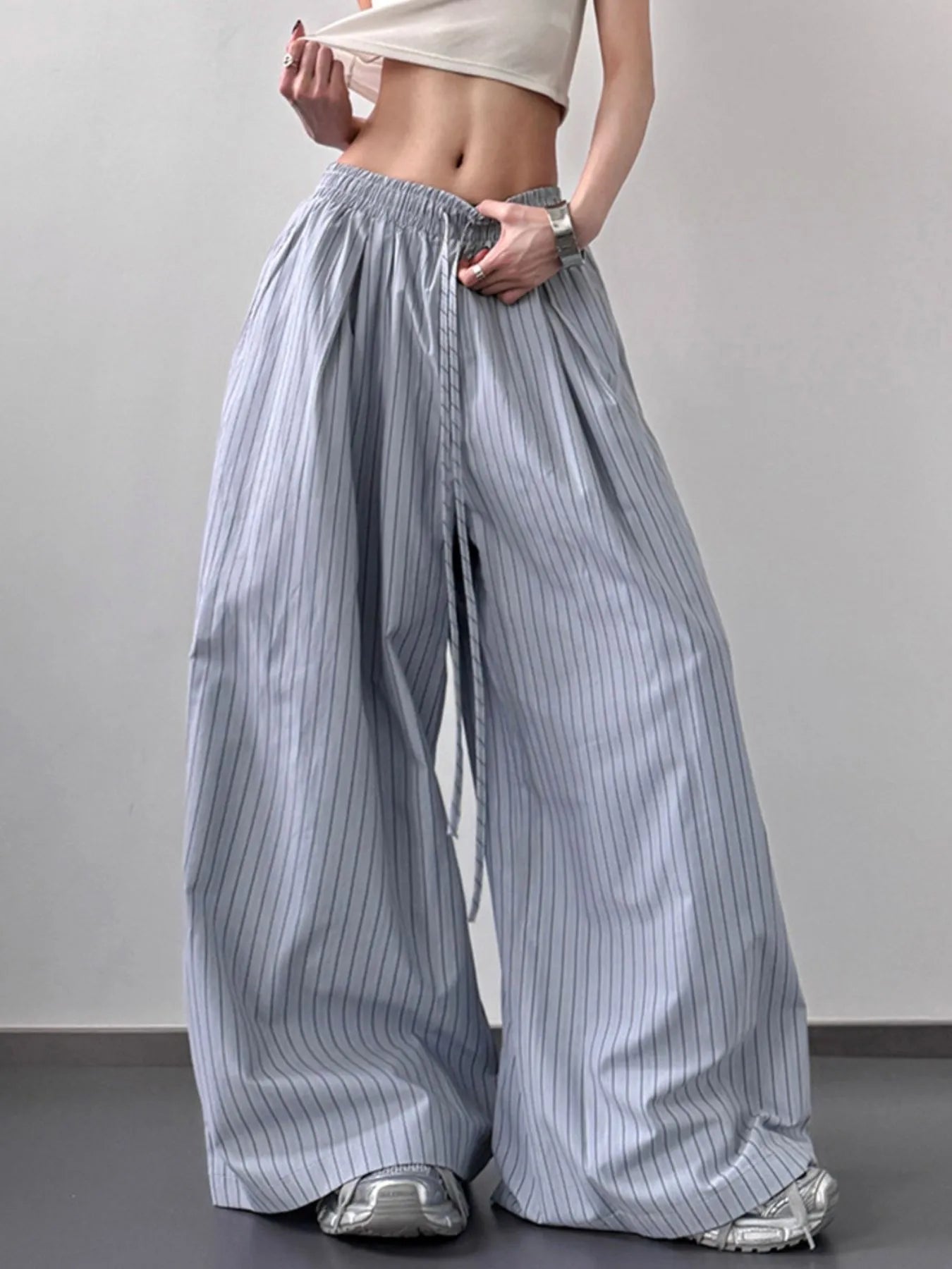 Striped Wide Leg Drawstring Pants