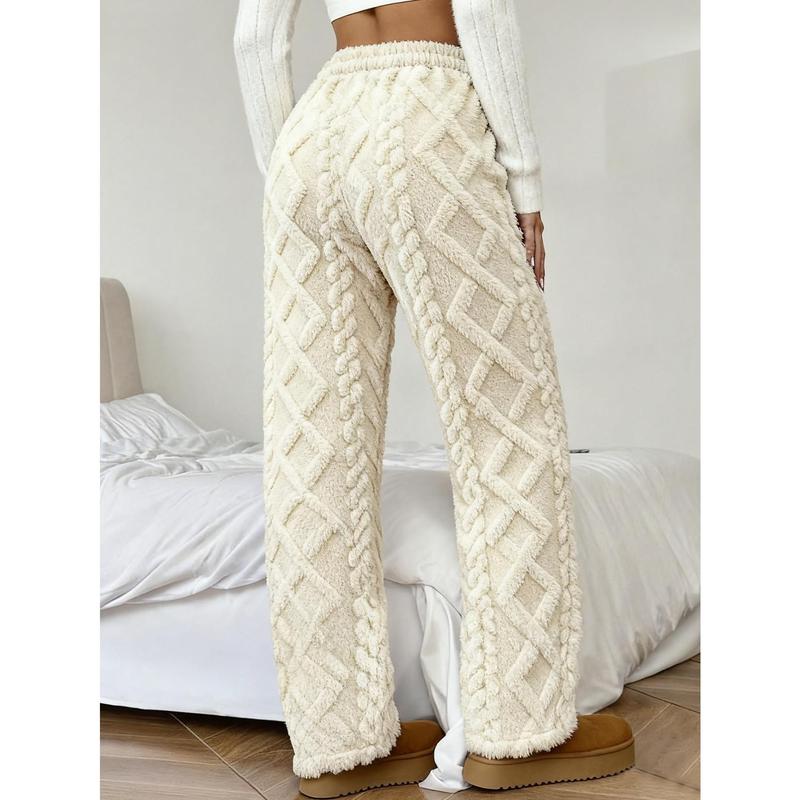 Jacquard Fabric Drawstring Lined Pants