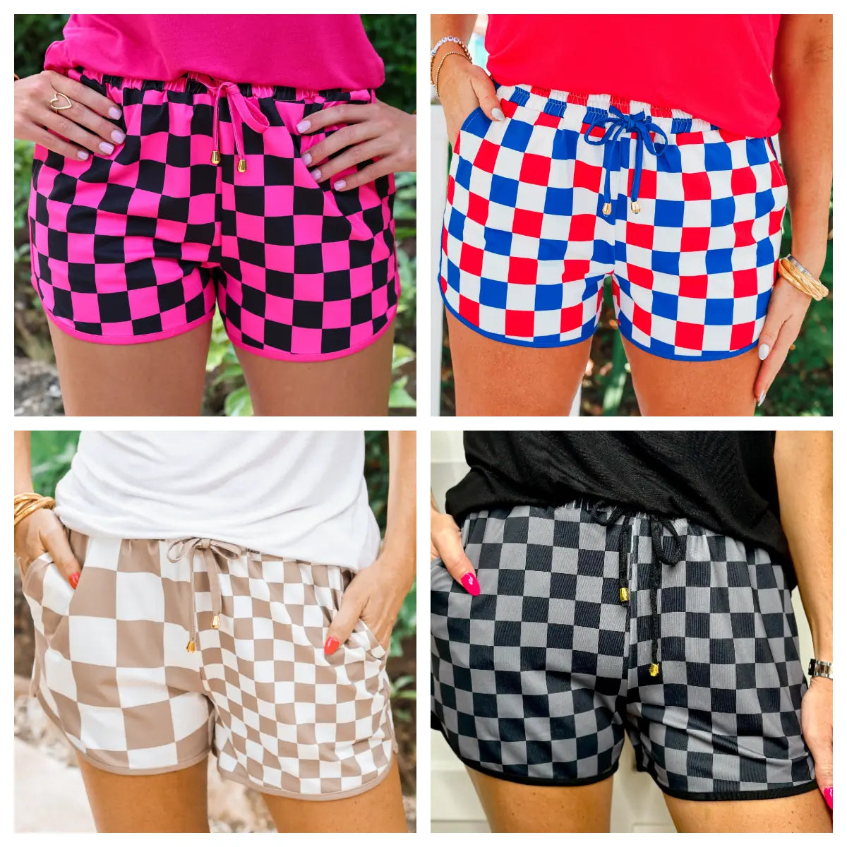 Women's Checkered Drawstring Casual Summer Shorts