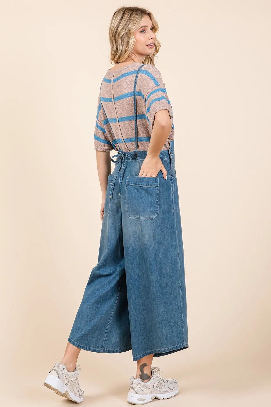 Mittoshop Denim Tie Back Sleeveless Wide Leg Overalls