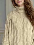 Cable-Knit Turtleneck Long Sleeve Sweater