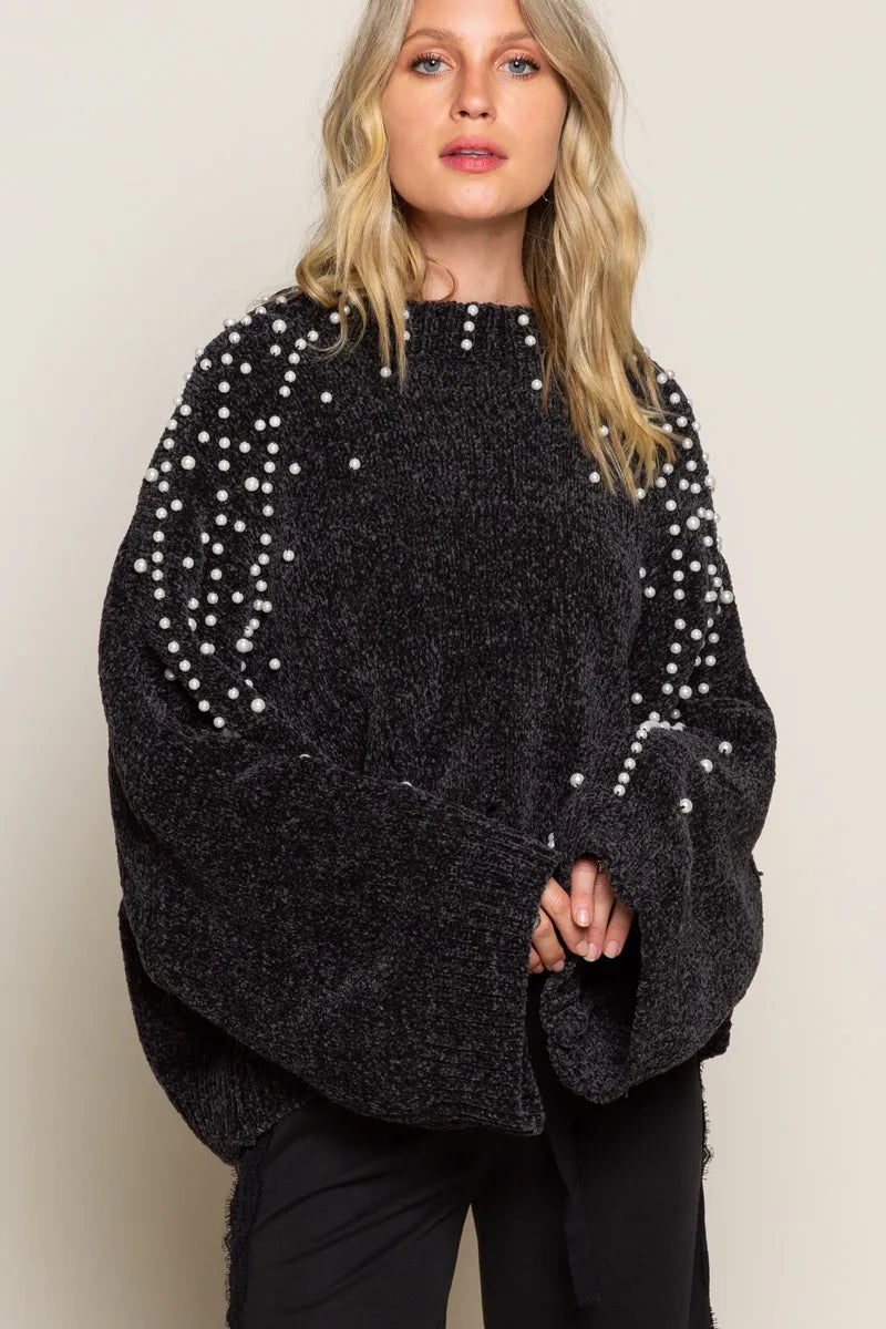 POL Oversized Pearl Embellished Sweater