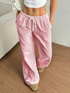 Drawstring Striped Wide Leg Pants