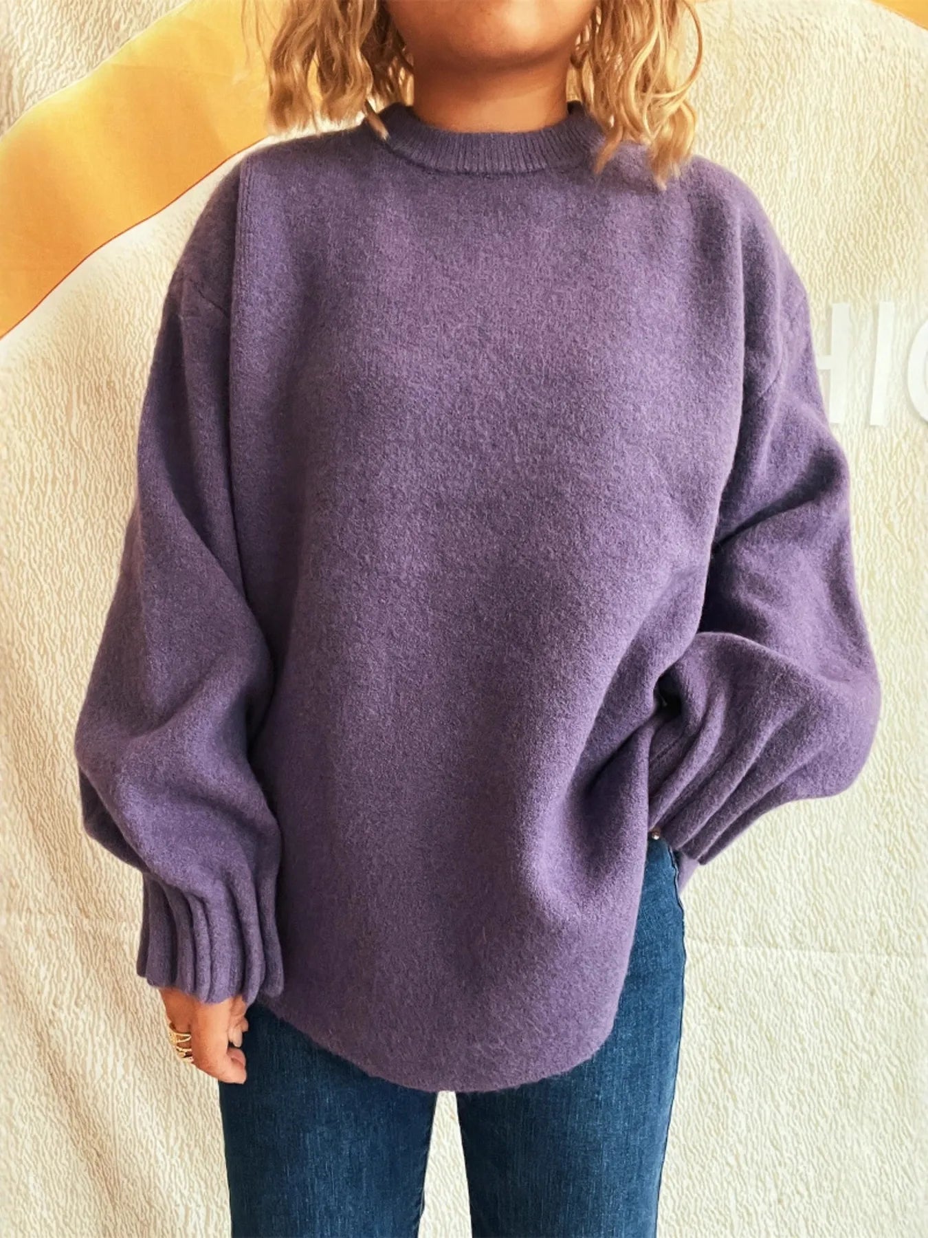Round Neck Dropped Shoulder Sweater