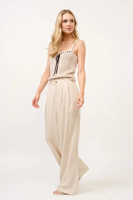And The Why High-Rise Wide Leg Linen Blended Pants