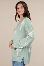 VERY J Palm Tree Graphic Oversized Knit Sweater