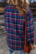 Pocketed Plaid Collared Neck Long Sleeve Shacket