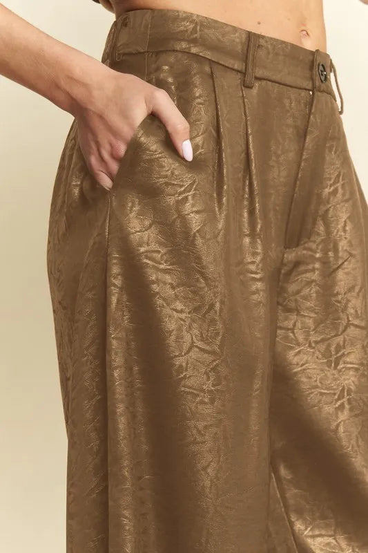 Davi & Dani Crinkled Textured Wide Leg Pants