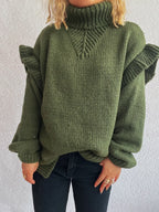 Ruffled Turtleneck Long Sleeve Sweater