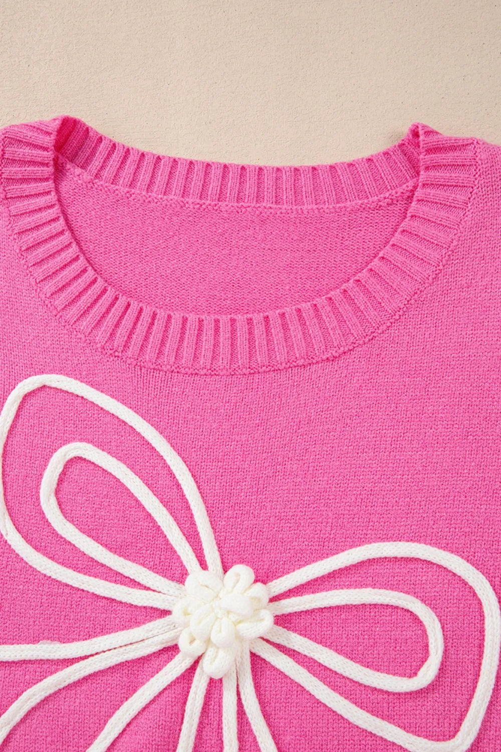 Bow Round Neck Dropped Shoulder Sweater Oversized