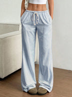 Drawstring Striped Wide Leg Pants