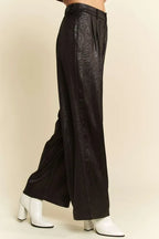 Davi & Dani Crinkled Textured Wide Leg Pants