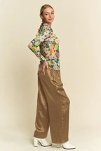 Davi & Dani Crinkled Textured Wide Leg Pants
