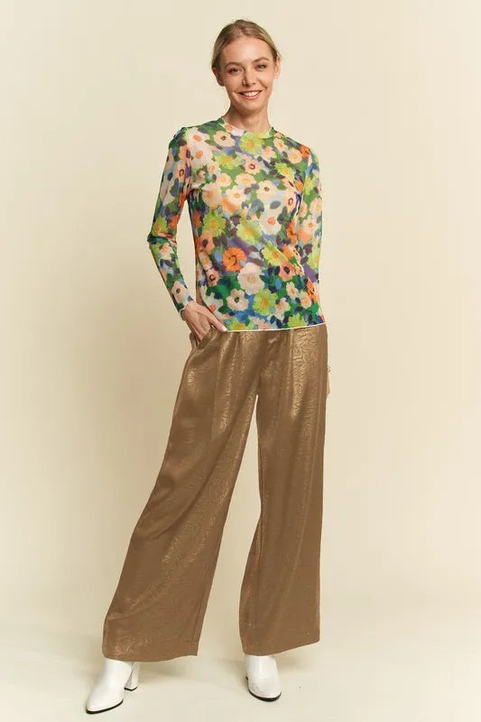 Davi & Dani Crinkled Textured Wide Leg Pants