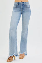 RISEN Full Size Tummy Control Mid Rise Flare Jeans with Fray Hem Detailed Plus Size