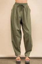 VERY J Solid Barrel Comfy Woven Pants