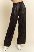 Davi & Dani Crinkled Textured Wide Leg Pants