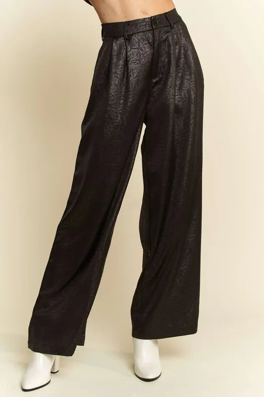Davi & Dani Crinkled Textured Wide Leg Pants