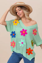 BiBi Flower Patches Dolman Sleeve Lightweight Sweater