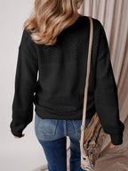 Eyelet Deatil V-Neck Long Sleeve Sweater